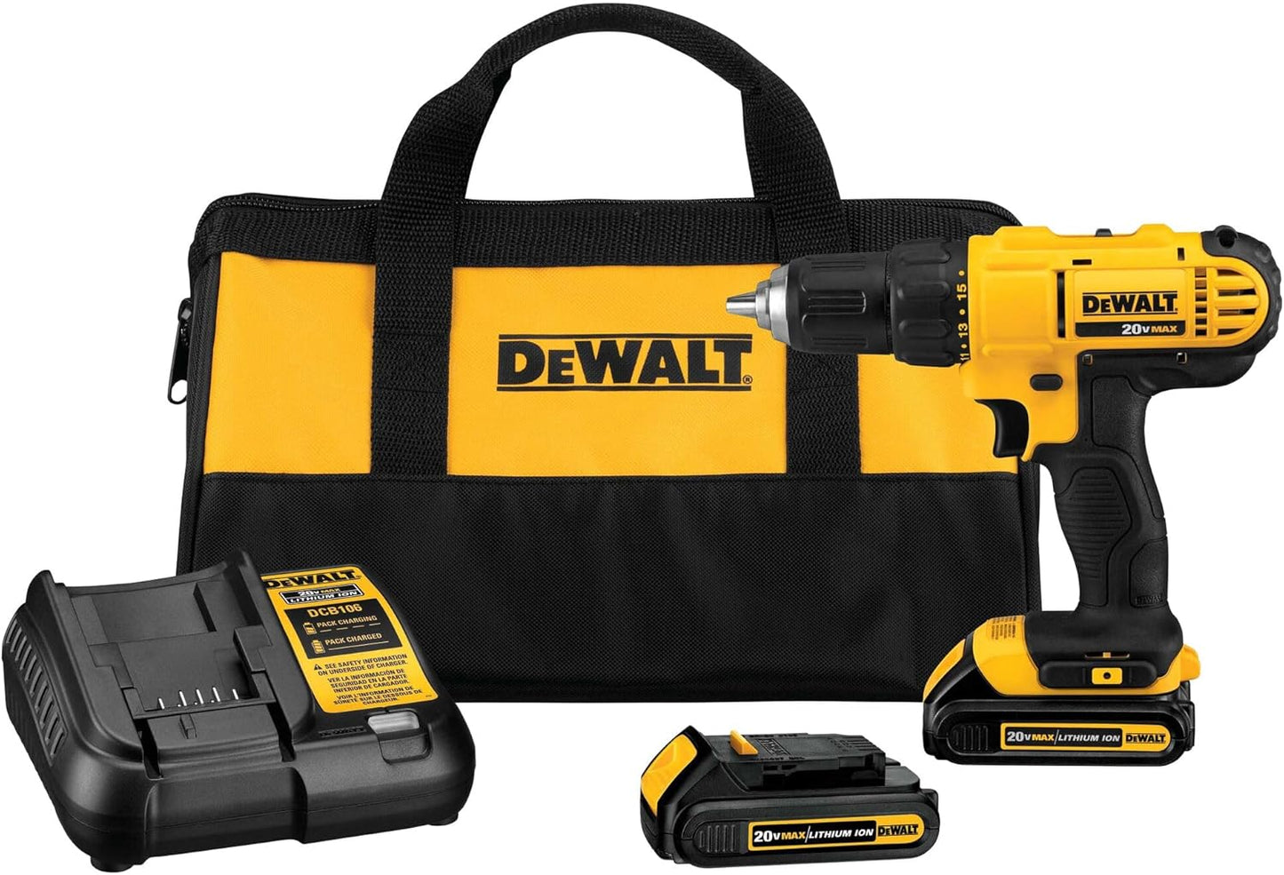 DEWALT 20V Max Cordless Drill\/Driver Kit, 2 Batteries and Charger Included (DCD771C2)