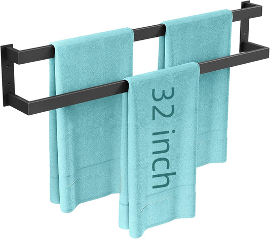 Double Towel Bar, 32Inch Towel Rack for Bathroom,Towel Holder Wall Mounted, Double Towel Rod Towel Rail Hanger for Wall, Kitchen (Matte Black)