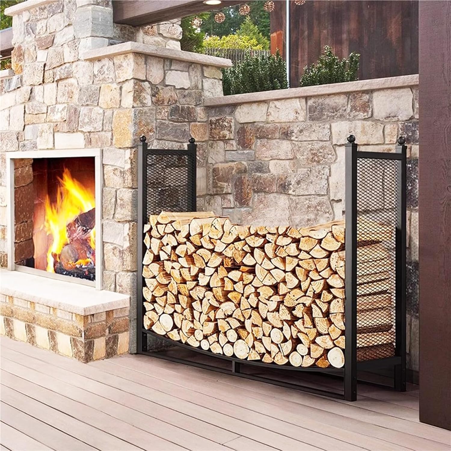 Outdoor Fireplace Firewood Rack Heavy Duty Metal Firewood Holder for Indoor and Outdoor Wood Storage