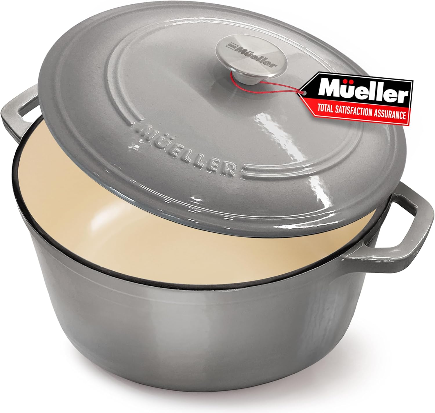 Mueller 6 Quart Enameled Cast Iron Dutch Oven, Heavy-Duty Casserole and Braiser Pan with Lid and Knob, Safe for All Cooktops