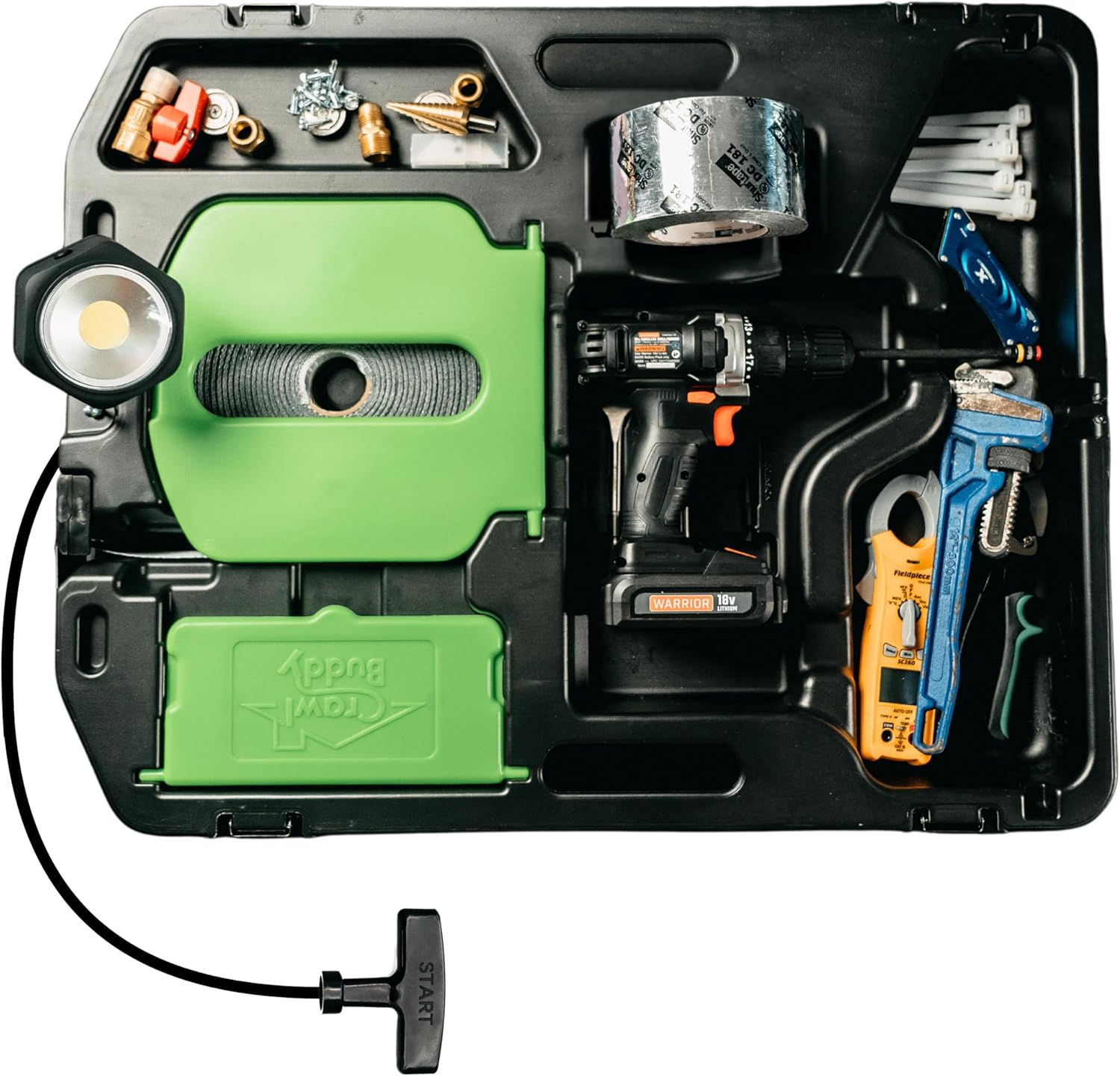 Tradesman Tool Sled - Heavy Duty, Patented & Made in USA - Pull-behind Sled, Built in Razor Cartridge, Swivel Light, Tool bag alternative for Crawl Space Service