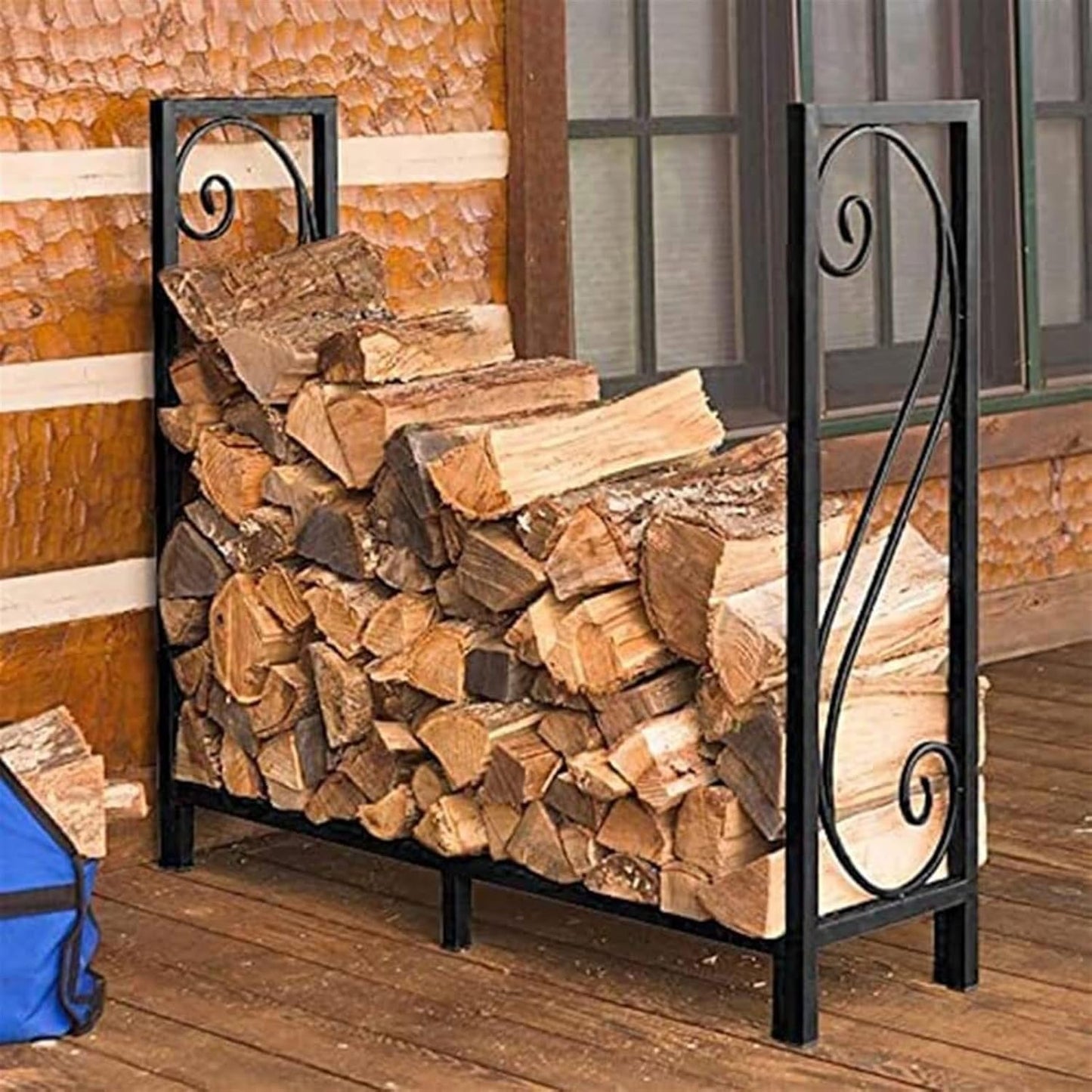 Fireplace Heavy Duty 4ft Firewood Rack Fireplace Log Rack Outdoor Log Storage Rack Log Holder for Firewood Wood Stacker for Patio Metal Kindling Stand Steel Wood Pile Rac