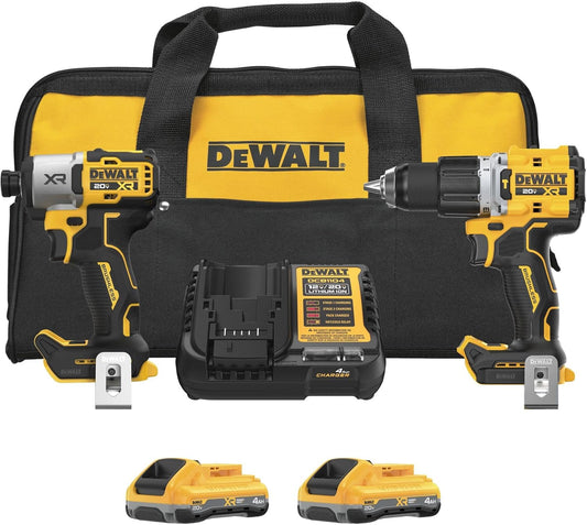 DEWALT 20V MAX XR Impact Driver and Hammer Drill Cordless Power Tool Combo Kit, Includes 2x 4ah POWERPACK Batteries and a Charger (DCK250QQ2)