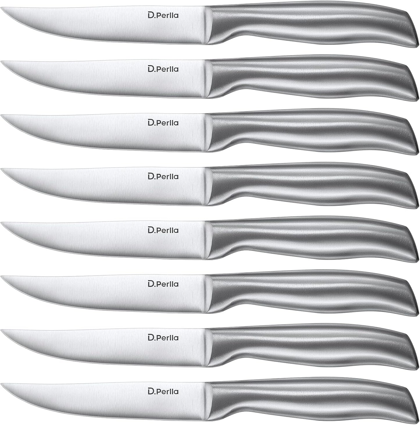 D.Perlla Steak Knives, Super Sharp Straight Edge Steak Knife Set of 8, Professional Straight Edge Kitchen Table Dinner Knives, Elegant High Carbon Stainless Steel Kitchen Steak Knife Set, 4.5IN