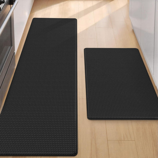Color&Geometry Anti Fatigue Cushion Padded Kitchen Mat for Floor - 17x29+17x59, Easy Clean, Waterproof & Oil Proof, Anti Slip, Foam Rubber Runner Rug for Front Sink Comfort Standing, Black Set of 2