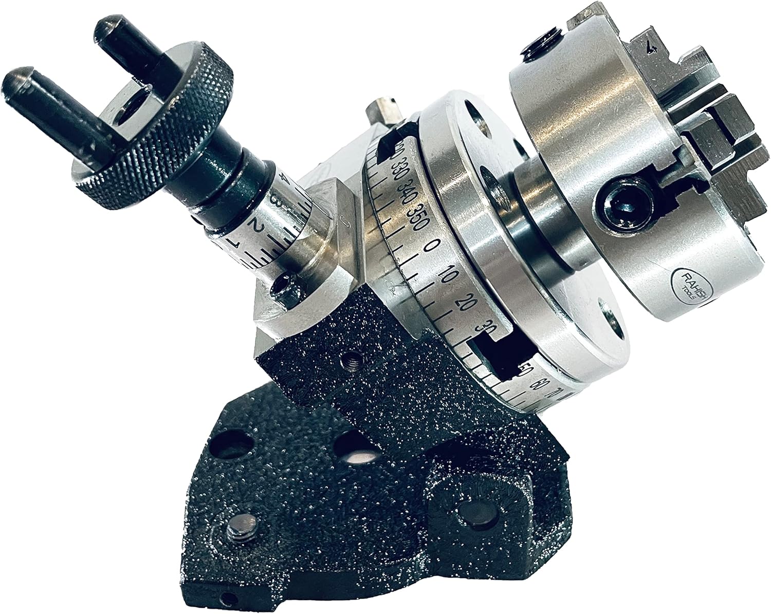 3" inches (75mm) 4 slots Tilting Rotary Table with 70mm 4 Jaw Independent Dog Chuck with Back Plate and T-nuts for Milling Engineering Tools