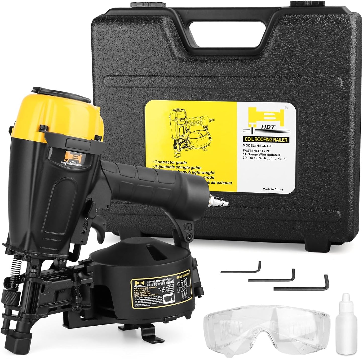 HBT HBCN45P 7/8" to 1-3/4" Coil Roofing Nailer with Magnesium Housing 11 GA Roofing Nail Gun