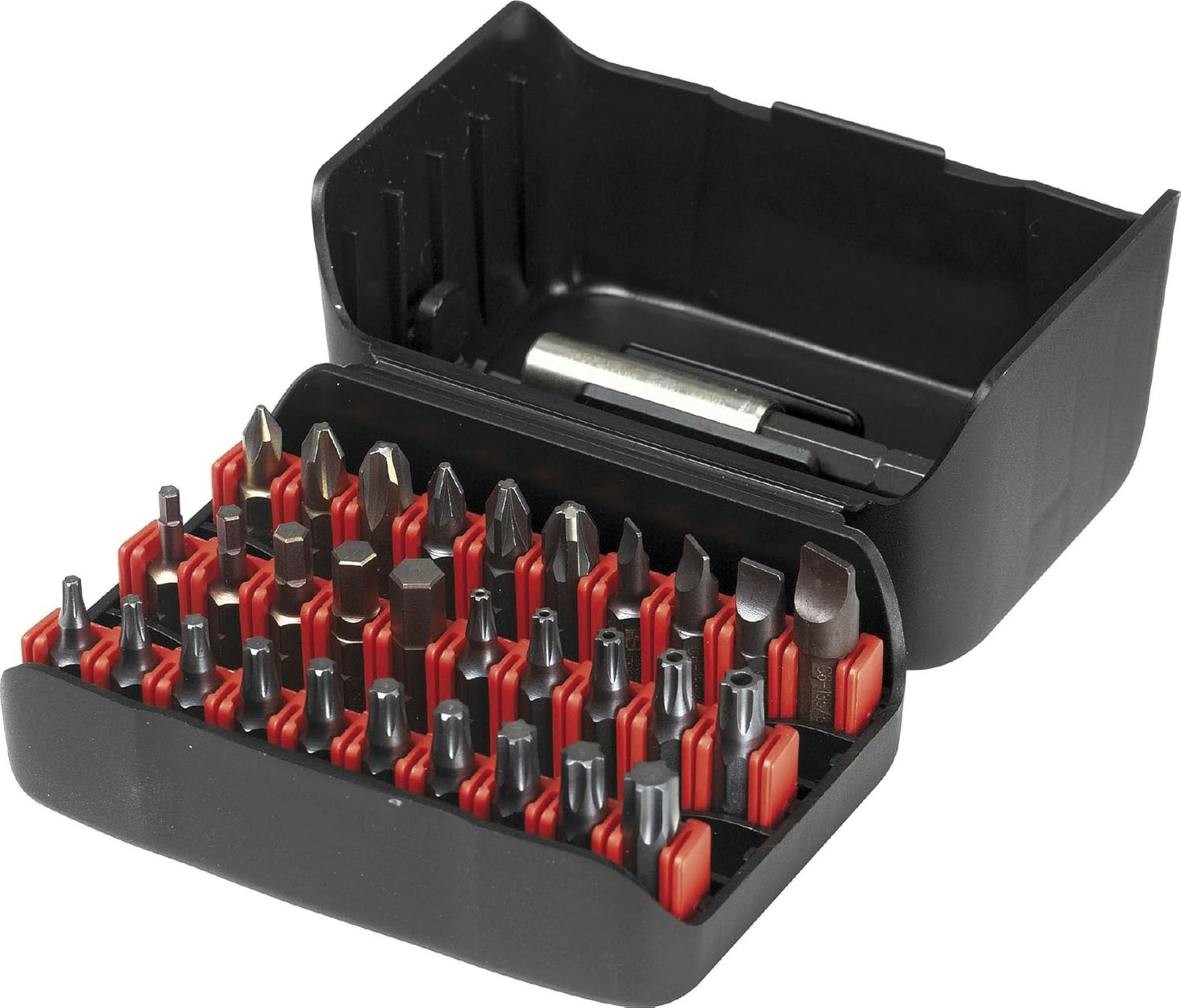 PB Swiss Tools Precision Bit Set PB C6.990 | 100% Swiss Made | Set of 30 C6.3 (1/4") Bits for Flat, Phillips, Pozidriv, Torx, Tamper-proof Torx and Hex Socket Screws