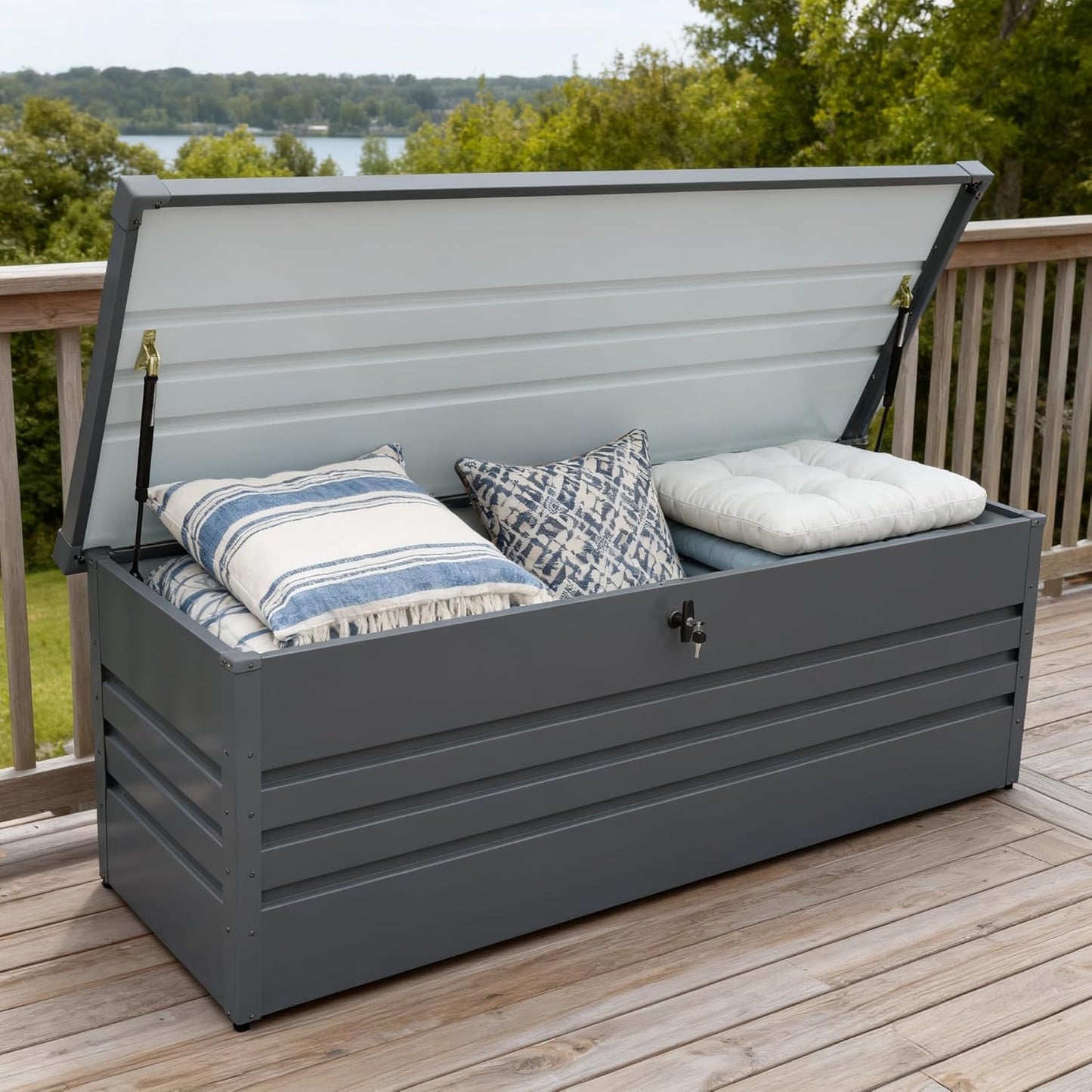 Jaxenor 260 Gallon Outdoor Storage Box Waterproof, Extra Large Metal Deck Box and Patio Cushion Box for Storing Gardening Tools, Pool Supplies