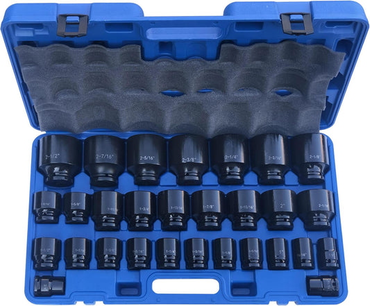 MacWork 29 Pieces Impact Socket Set, 3\/4-Inch Drive, Standard, SAE 3\/4 inch to 2-1\/2 inch, CR-V Alloy Steel, 6-Point Sockets with a Storage Case