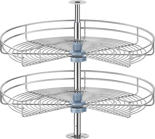 JOWBOOW 32" Kidney Lazy Susan for Corner Cabinet, Lazy Susan Replacement Shelves Turntable for Cabinet,Chrome Rotating Storage Rack for Corner Cabinet Organizer (Cannot be Door-Mounted)