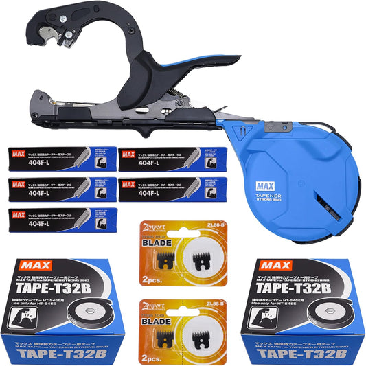 Generic MAX HT-S45E Strong Bind Tapener Plant Tying Tool Value Pack with Tape, Staples, & Replacement Blades, Blue, HT-S45E-VALUE