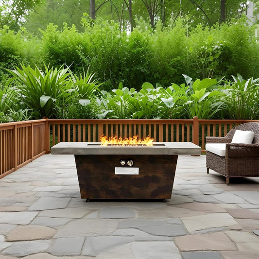 48 x 24 Inch Propane Fire Pit Table, 50000 BTU Outdoor Rectangle Firepit Table with Two Height Options for Patio, Backyard, Garden Deck