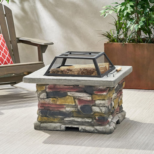 Merax 28" Stone Gray Concrete Fire Pit Table - Wood Burning Outdoor Centerpiece,Stone Gray