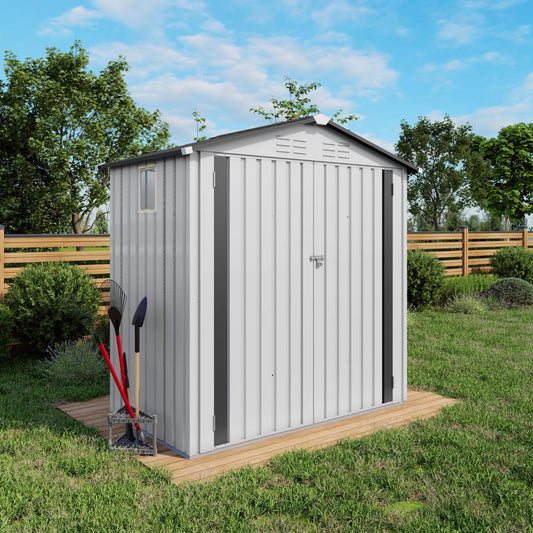 Vigo huseeo 6x3.6FT Storage Shed, Outdoor Galvanized Steel Garden Shed with Lockable Door & Window, Waterproof Metal Tool Storage for Garden, Backyard, Patio, Lawn