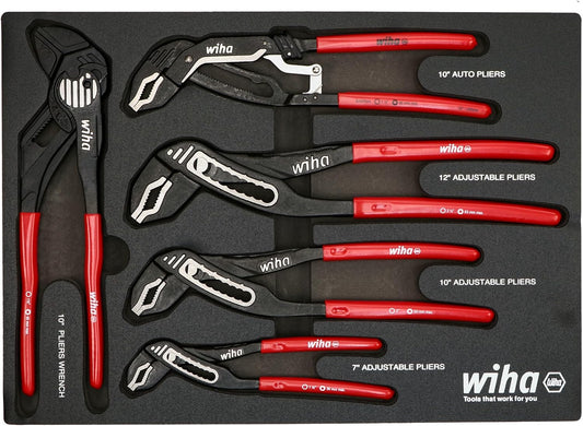 Wiha 34691 5 Piece Classic Grip V-Jaw Tongue and Groove Pliers Tray Set