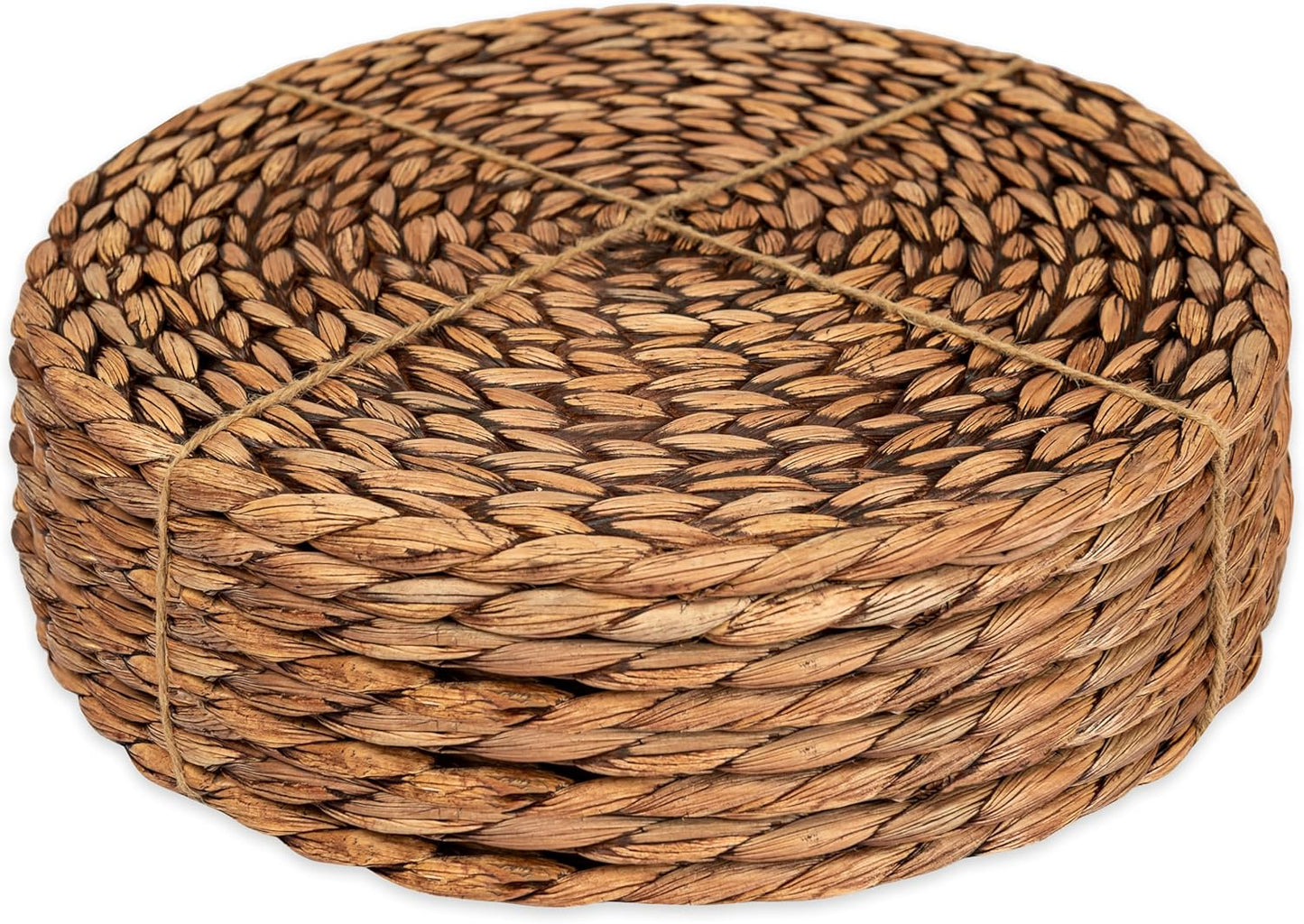 CENBOSS Woven Placemats (13.5" Set of 8, Brown Wash) Round Placemat, Wicker Place mats, Rattan Place mat, Plate Chargers