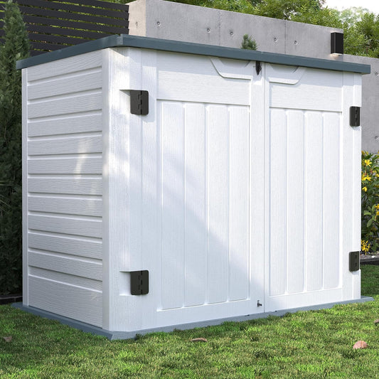 UDPATIO Outdoor Storage Cabinet 35 Cu Ft, Resin Horizontal Outdoor Trash Can Storage Box Lockable Shed 4 x 2 ft for Garbage, Garden Tools, Lawn Mowers
