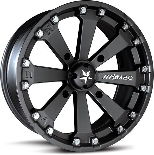 MotoSport Alloys M20 Kore Satin Black Wheel with Flat Finish and Chromium (hexavalent compounds) (14 x 7. inches /4 x 156 mm, 0 mm Offset)