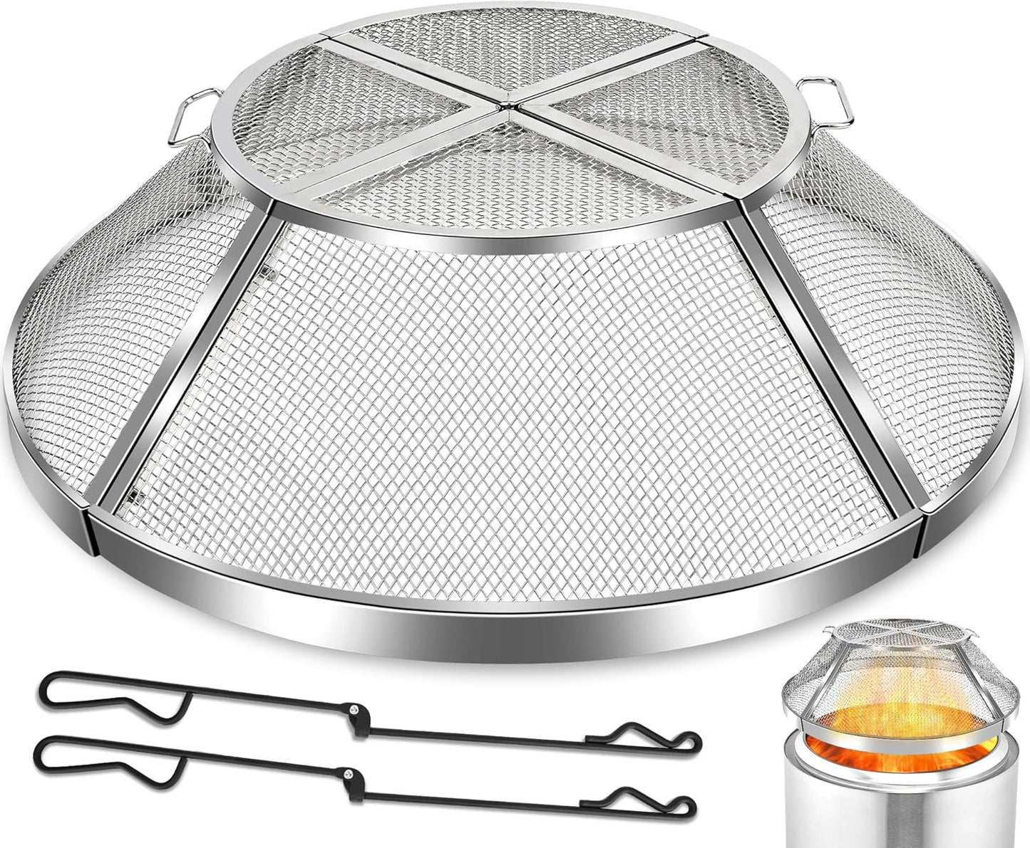 Fire Pit Spark Screen for Solo Stove Yukon Shield 27 Inch,Stainless Steel Spark Protector Mesh Screen for Solo Yukon,Fire Pits Top Screen Accessories Spark Cover Guard Outdoor Heavy Duty-Silver