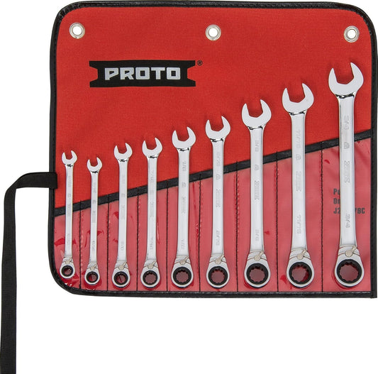 Stanley Proto Industrial JSCVT-9S Full Polish 12 Point Reverse Ratchet Wrench 9 Piece, 9/32-3/4"