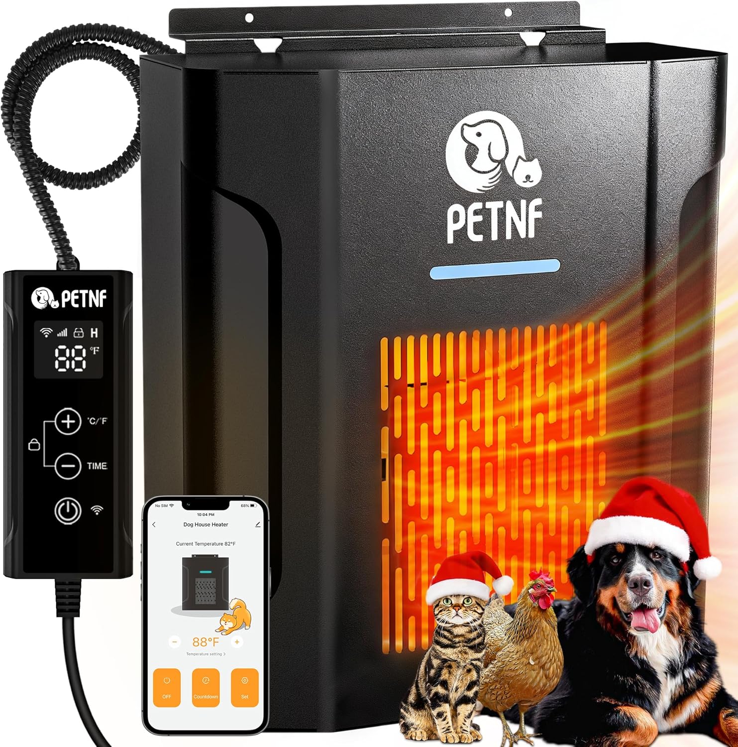 Dog House Heater – 45℉ to 113℉ Thermostat Controlled Pet House Heater with Wifi Remote App Control 300W Fast Heating Energy Saving Eco Mode Safe for Outside Dog House Winter Chicken Coop