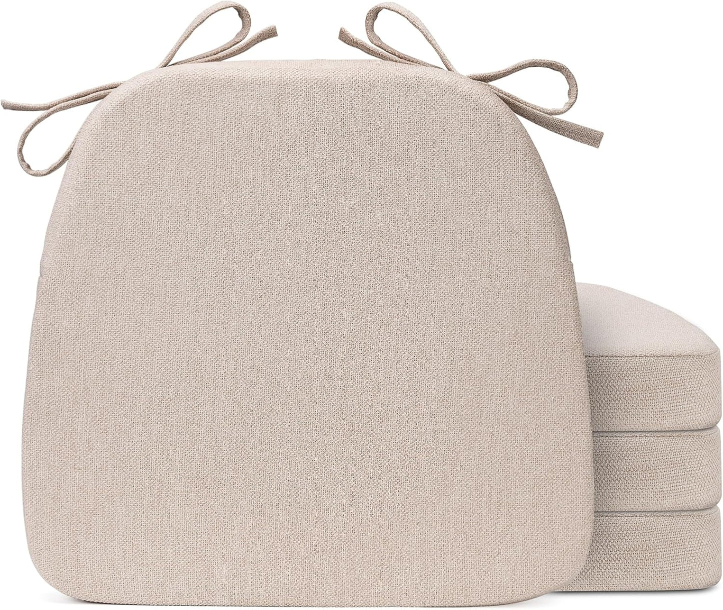 Sunsleek 4 Pack 17'' x 16'' Chair Cushions, 2" Thick Dining Chair Pads with Ties and Removable Washable Cover, Seat Cushion for Kitchen Chairs, Indoor Dining Room, Patio Chairs, Beige