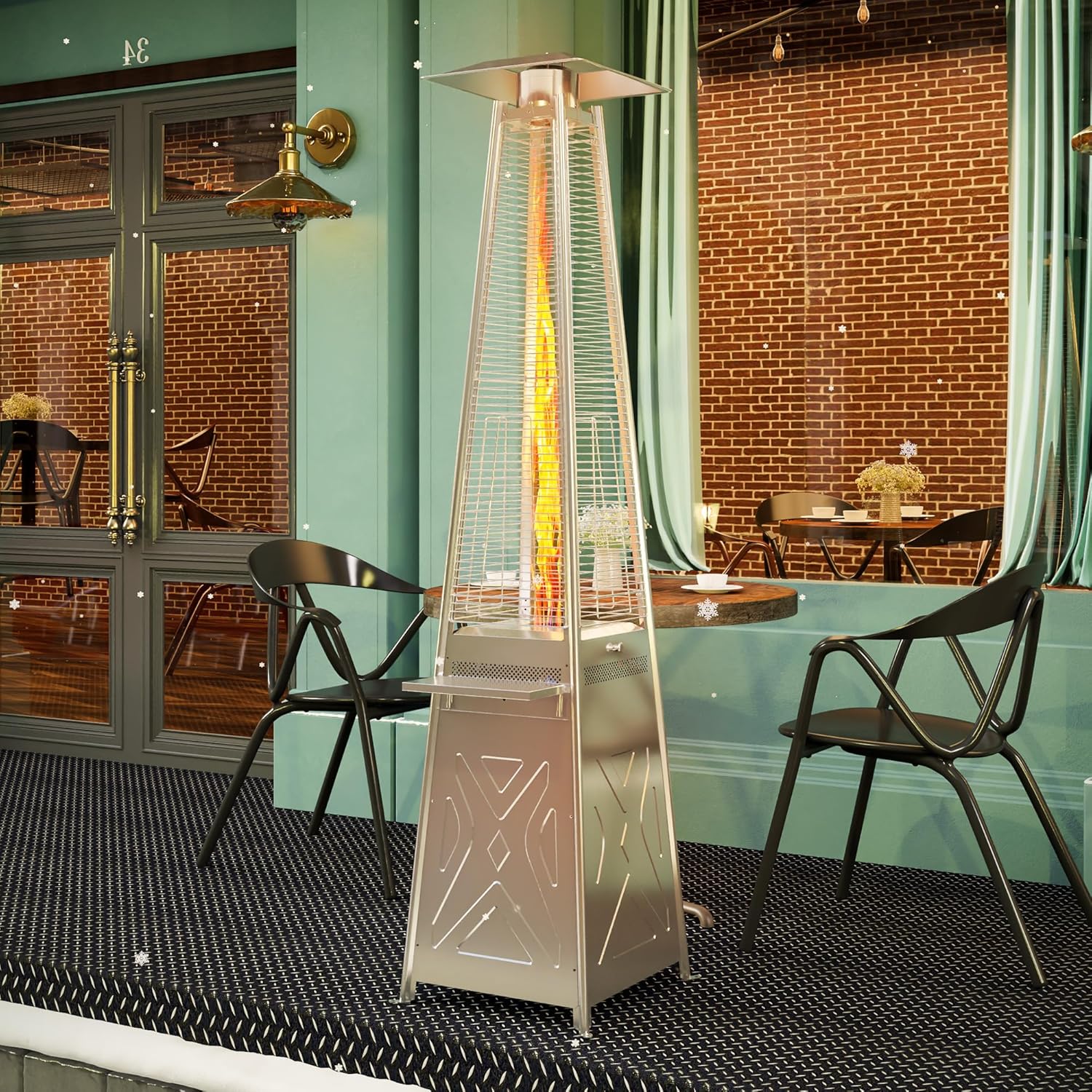 48000BTU Outdoor Patio Gas Heater with Wheels and Shelf, Freestanding Propane Burner Portable Garden Heater for Deck, Backyard, Camp, BBQ Parties, Commercial Use, Porch