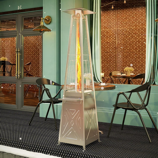 48000BTU Outdoor Patio Gas Heater with Wheels and Shelf, Freestanding Propane Burner Portable Garden Heater for Deck, Backyard, Camp, BBQ Parties, Commercial Use, Porch