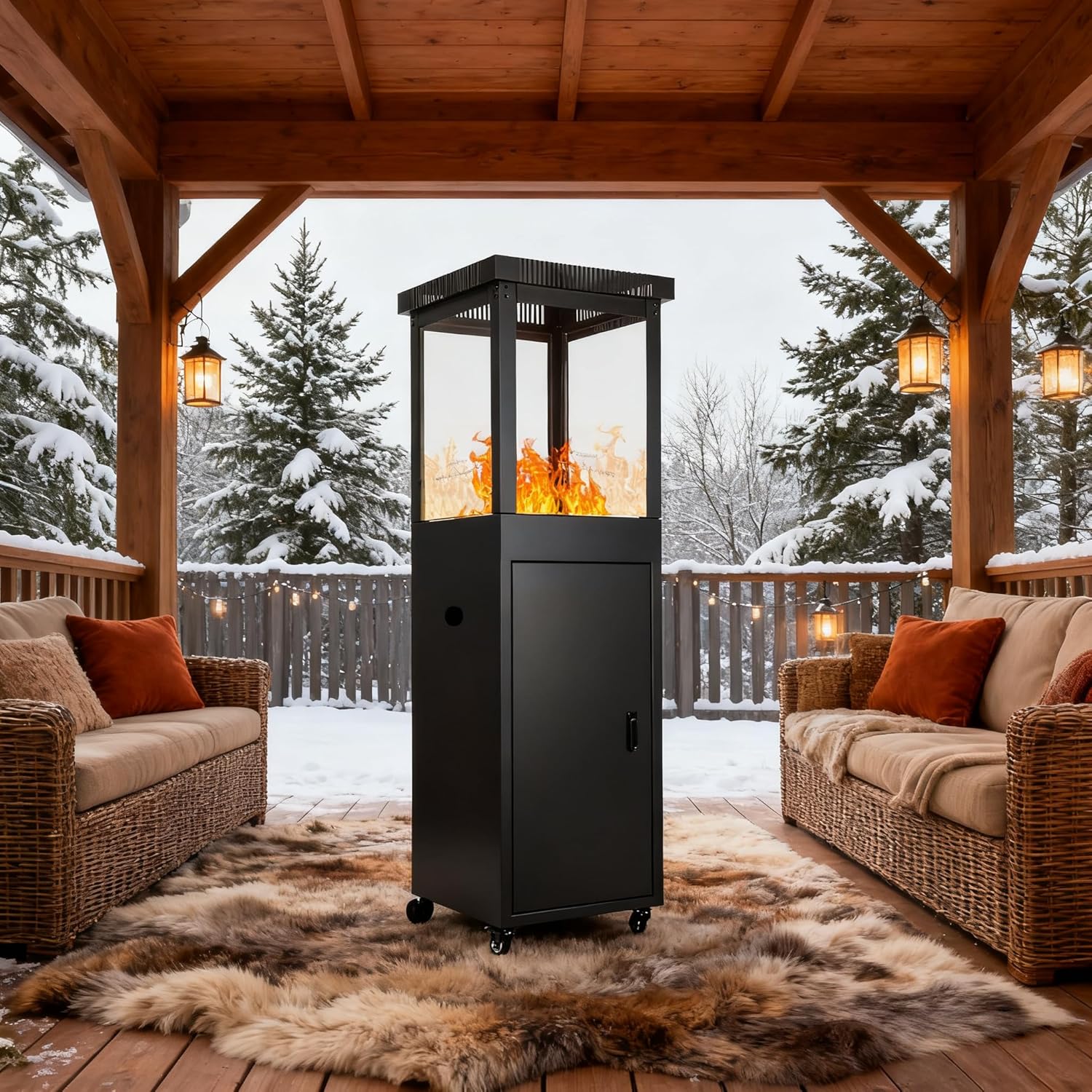 Outdoor Patio Heater 48,000 BTU Propane, 2025 New with Safety Protection & Easy-Move Wheels, Portable Heater with Cover for All Weather, Perfect for Backyard, Balcony, Camping Trip