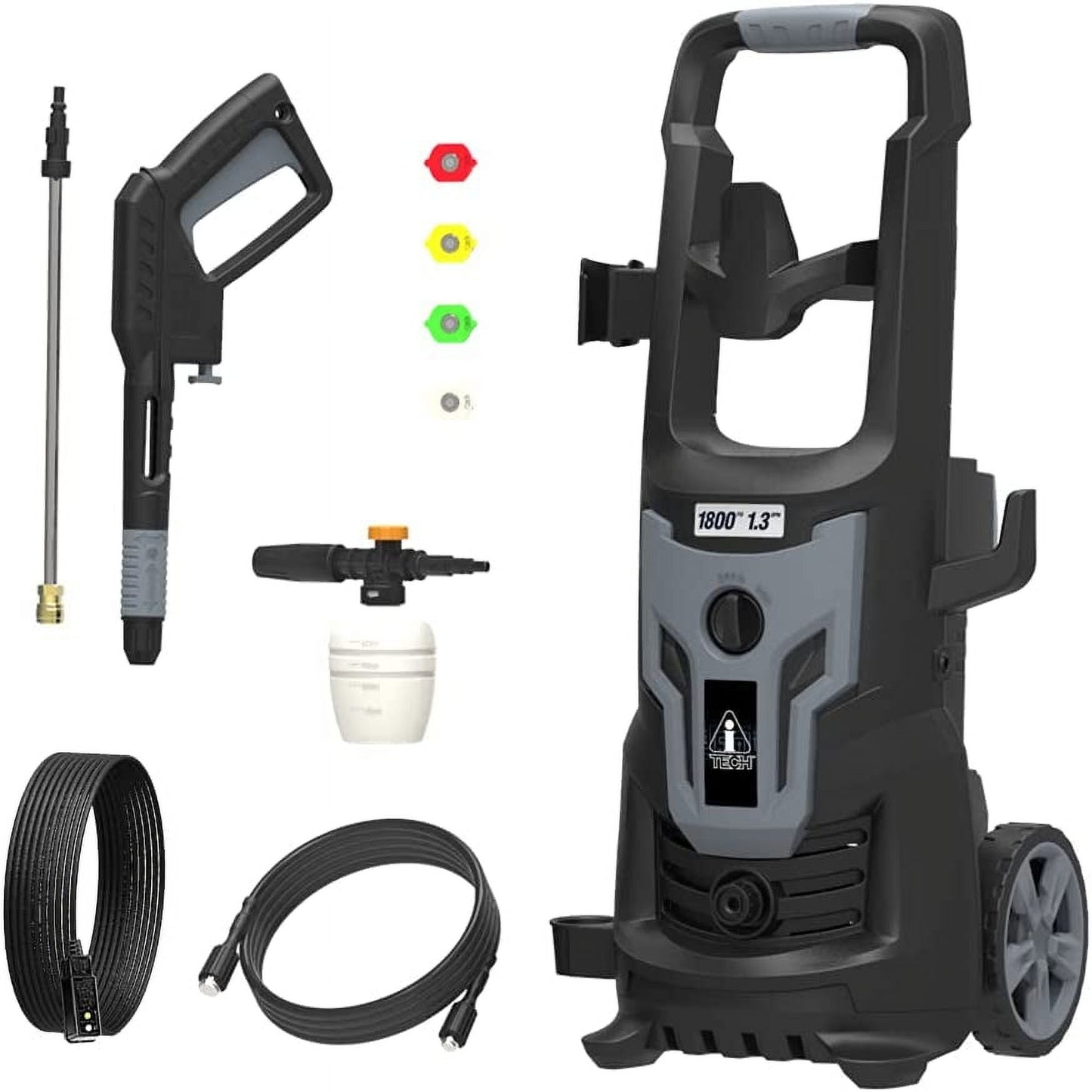 A-iTech 1800 PSI 1.3 GPM Electric High Pressure Power Wash Machine with Detergent Tank and Adjustable Nozzles for Home Use Cars/Garden/Patios/Driveways Cleaning (AT30-51801)