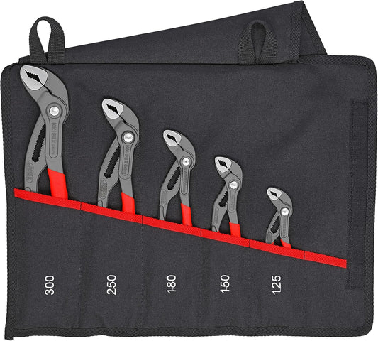 KNIPEX Cobra Set Water Pump Pliers Set, 5 Parts, 125 to 300 mm, Self-Locking Effect, in Roll-Up Bag, Tool Set, Pipe Wrench, 00 19 55 S5