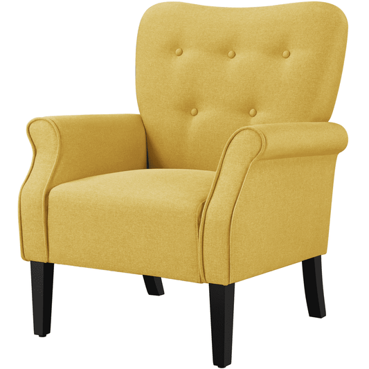Alden Design Mid-century Upholstered Fabric Accent Armchair for Living Room with Wooden Leg, Yellow