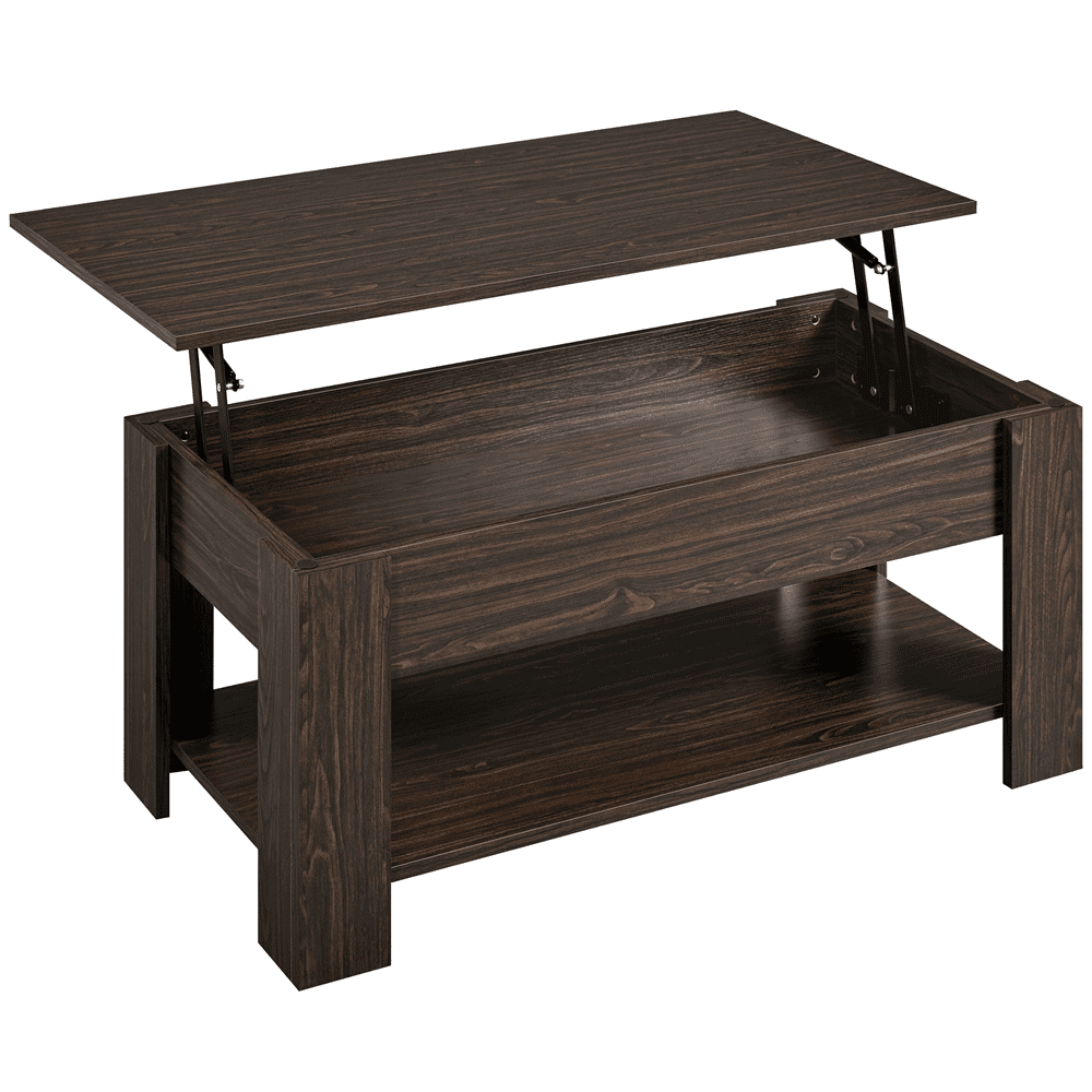 Alden Design Modern Wood Lift Top Coffee Table with Hidden Compartment and Lower Shelf, Espresso