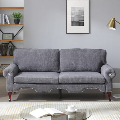 Aukfa 2 Piece Sofa Set - 80" Rolled Arm 3 Seat Sofa Couch for Living Room Bedroom, Linen, Gray