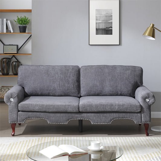 Aukfa 2 Piece Sofa Set - 80" Rolled Arm 3 Seat Sofa Couch for Living Room Bedroom, Linen, Gray