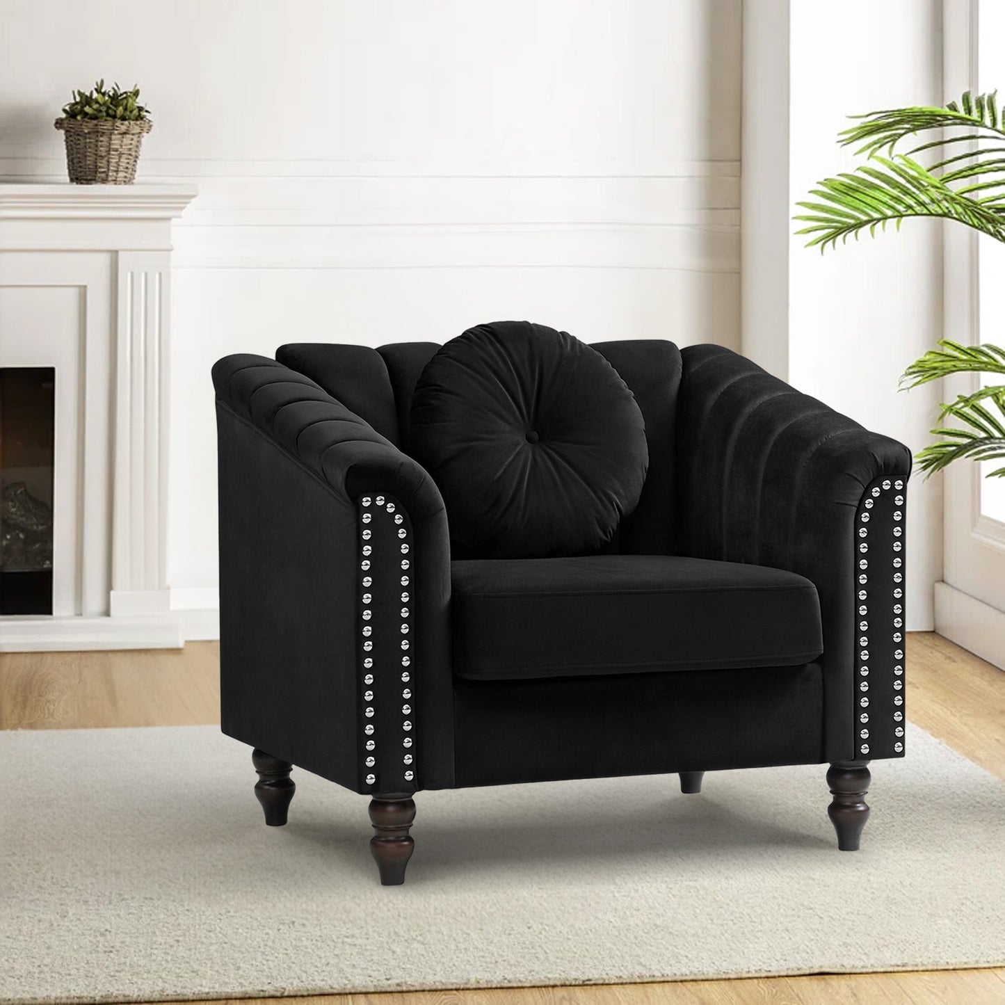 Aukfa Sofa Chair, Flannel Accent Chair with Pillow for Living Room, Blue