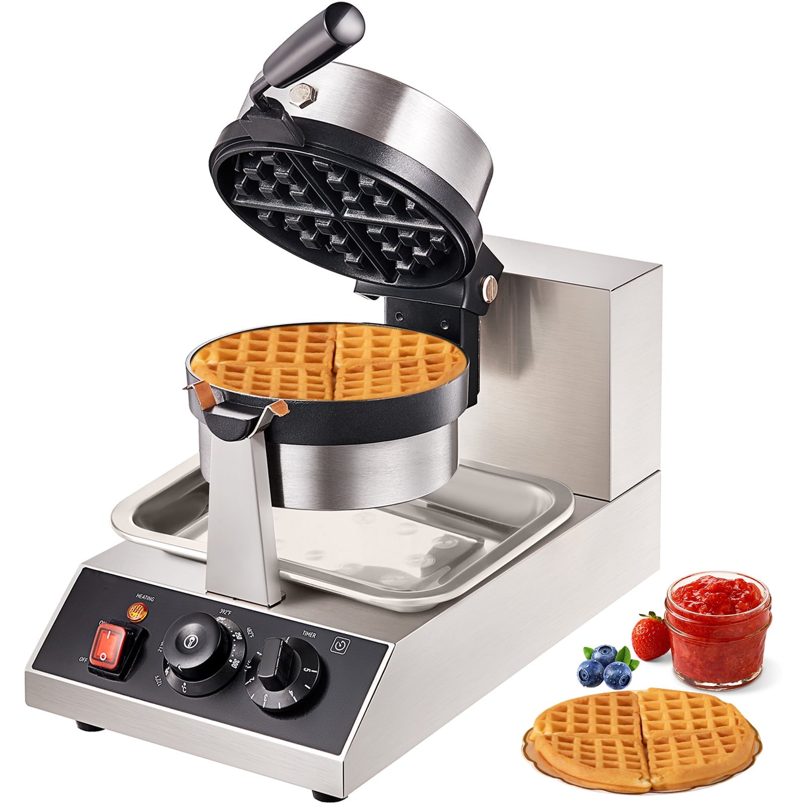 BENTISM Commerical Round Waffle Maker 1300W Rotatable Non-Stick Waffle Iron 120V