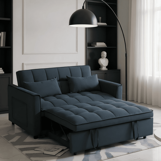 BSHTI 52.75-inch Pull-out Sleeper Sofa Bed, Velvet Upholstery, Solid Wood Frame, 3-Angle Adjustable Backrest, Storage Side Pocket, Twin-Size Bed, Black