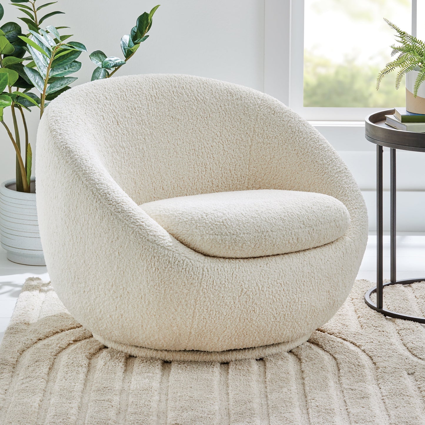 Better Homes & Gardens Mira Swivel Accent Chair, Cream Shearling