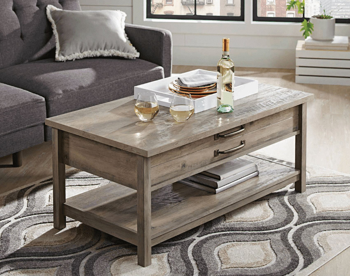 Better Homes & Gardens Modern Farmhouse Rectangle Lift-Top Coffee Table, Rustic Gray Finish