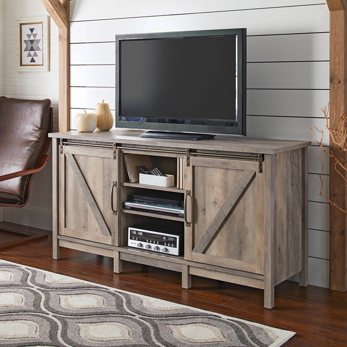 Better Homes & Gardens Modern Farmhouse TV Stand for TVs up to 70", Rustic Gray