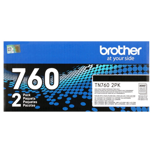 Brother Genuine High-Yield Black Toner Cartridge Twin Pack TN7602PK