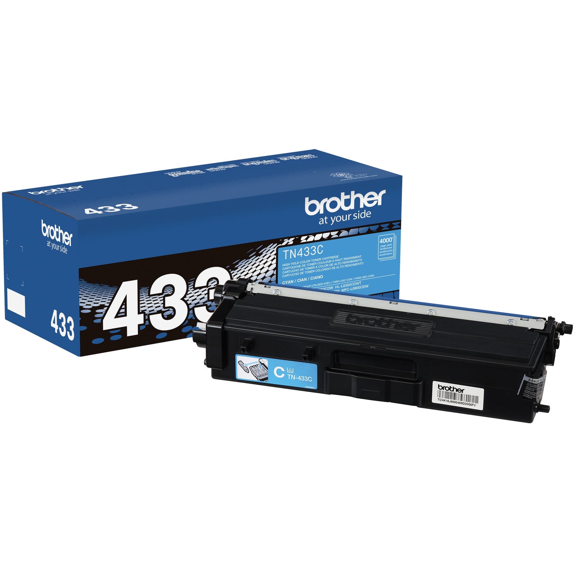 Brother Genuine High Yield Toner Cartridge, TN433C, Replacement Cyan Toner, Page Yield Up To 4,500 Pages