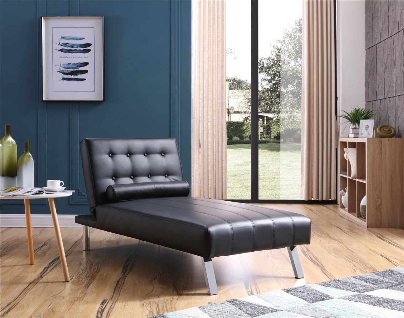 Nathaniel Home Leather Lounger Chair, Tufted Futon Adjustable Sleeper, Convertible Chaise Lounge, for Sitting Lounging Sleeping, Brown