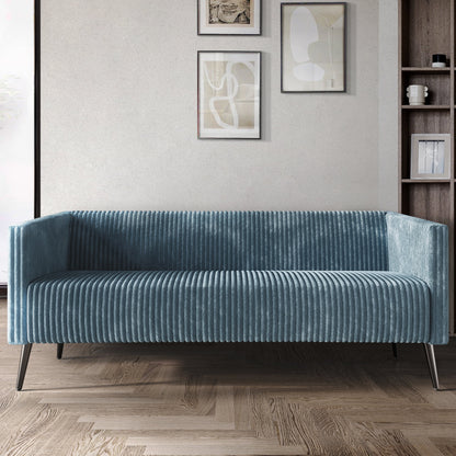 Castle Place Luxurious Corduroy Velvet Upholstered Sofa, Light Blue