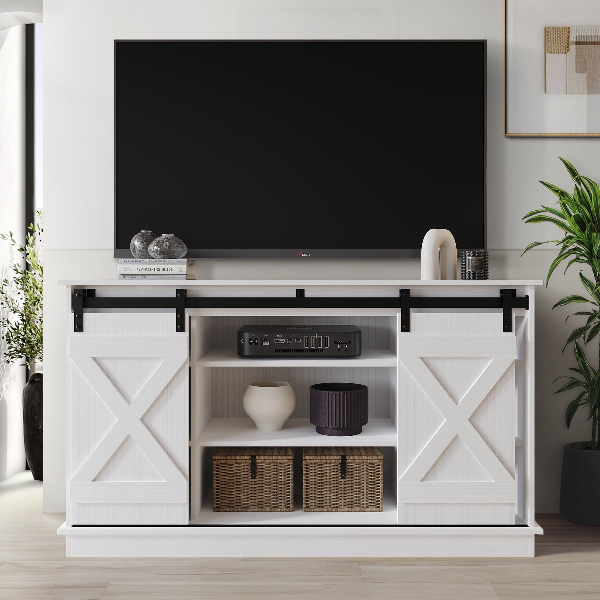 Castle Place Vintage 54" TV Stand Console for TVs up to 65", White