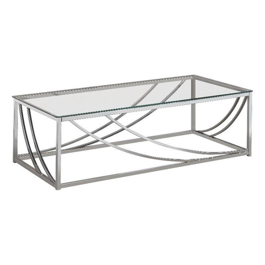 Coaster Contemporary Glass Top Rectangular Coffee Table in Chrome