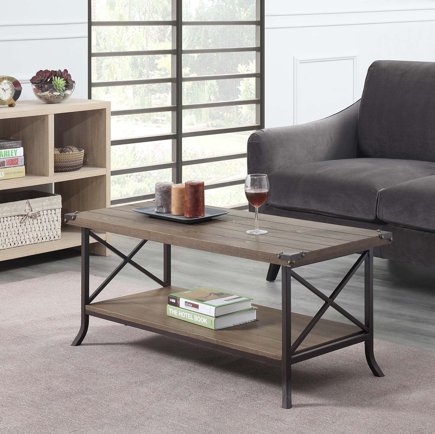 Convenience Concepts Brookline Coffee Table with Shelf, Dark Walnut/Slate Gray