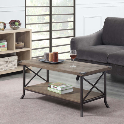 Convenience Concepts Brookline Coffee Table with Shelf, Dark Walnut/Slate Gray